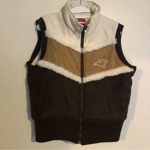 NFL Fur Faux Vest Jacket Sweater L Womens Brown Tan White